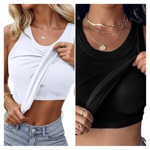 2pack - Ribbed Scoop-Neck Black / White